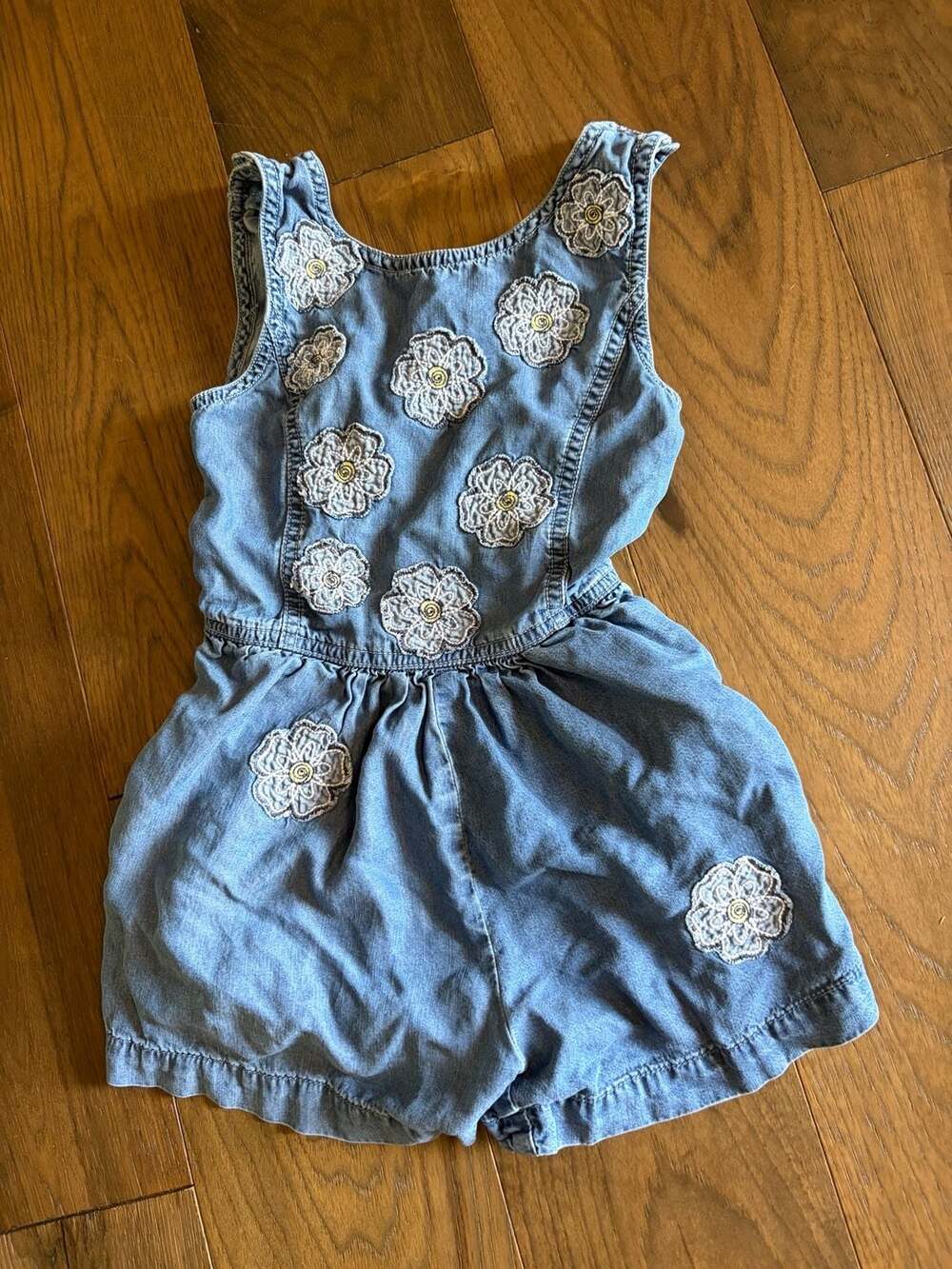 Peek Embroidered Flower Denim Romper Size 6/7